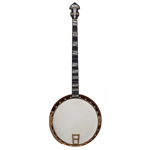 1584 - Cammeyer 'The New Era Deluxe' four string plectrum banjo circa 1939, with satinwood and boxwood band... 