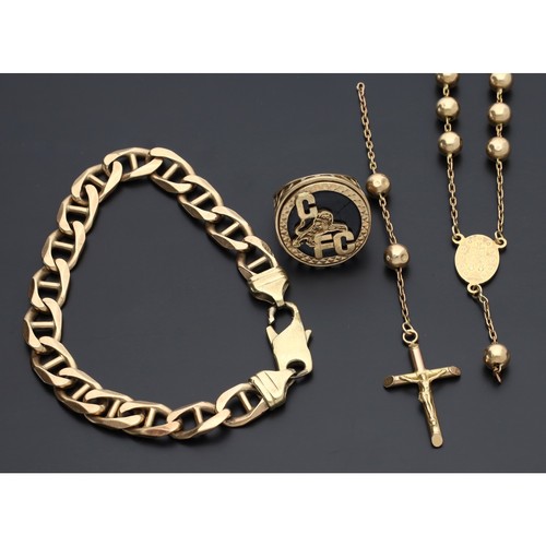 81 - 9ct bracelet, 9ct CFC ring, yellow metal ball necklace and cross pendant (at fault), 42.2gm (ref.41)... 