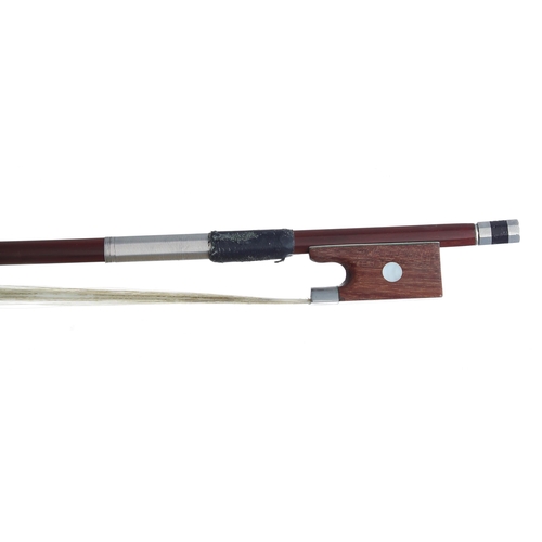 2221 - Nickel mounted violin bow, unstamped, 66gm