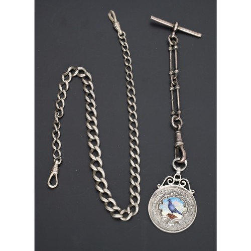 103 - Silver graduated curb link watch chain, with two modern 925 silver clasps; together with a short sil... 