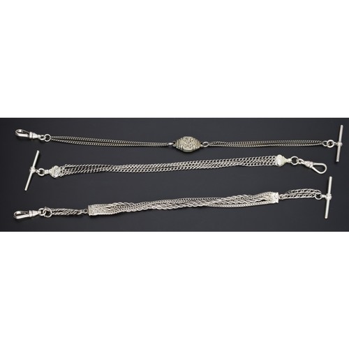 105 - Three white metal chatelaines, each with 925 silver clasps and one with silver T-bar (3)... 