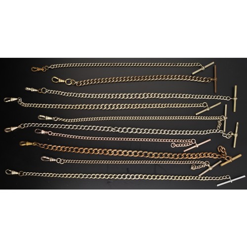 108 - Ten curb watch chains, each with T-bar and clasp (10)