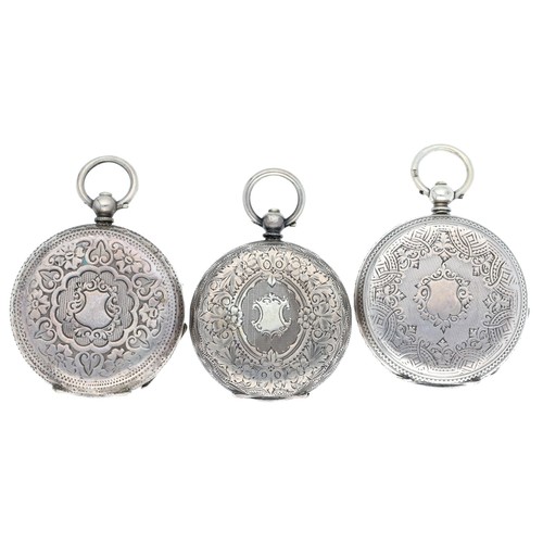 126 - Three silver cylinder engraved fob watches (3)