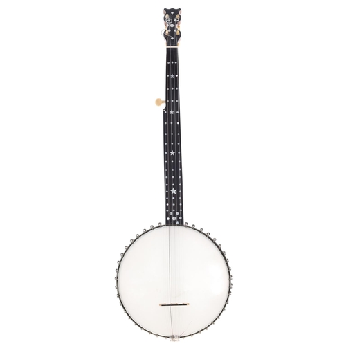 1589 - Five string open back fretless banjo, unnamed, ser. no. 344 stamped on the perch pole, with 11