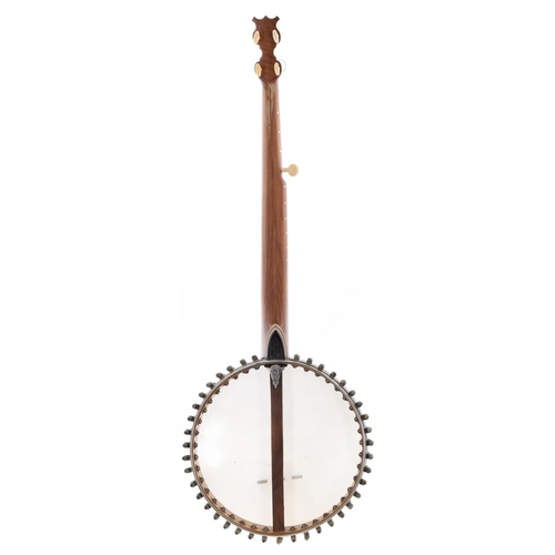 1589 - Five string open back fretless banjo, unnamed, ser. no. 344 stamped on the perch pole, with 11