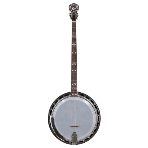 1594 - Good Gibson Style 4 Master Tone four string plectrum ball bearing model banjo, with inlaid and bande... 