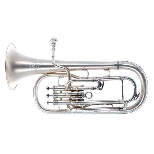 1852 - Boosey & Hawkes Imperial silver plated tenor horn, ser. no. 593739, mouthpiece, music clip and c... 