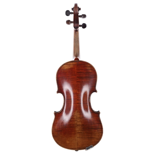 2028 - 19th century Mittenwald violin, bearing the A/S trademark logo beneath the button on the back, 14 1/... 