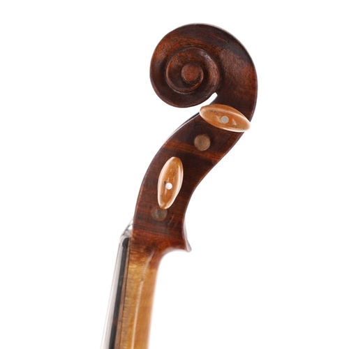 2418 - Interesting early English violin with inked purfling, indistinctly branded below the button ...Hayma... 