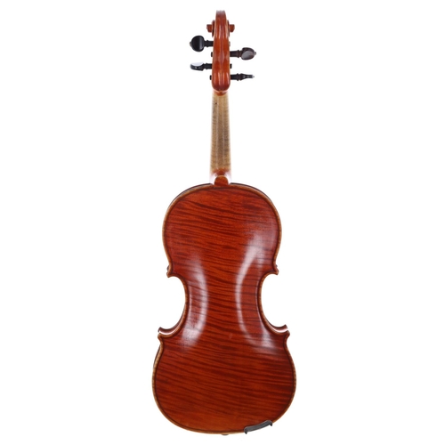 2420 - English violin labelled Otto Migge, London, 1899, the one piece back of faint medium curl with simil... 