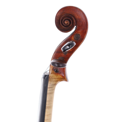 2442 - Interesting 19th century five string violin, probably English, the one piece back of very faint fine... 