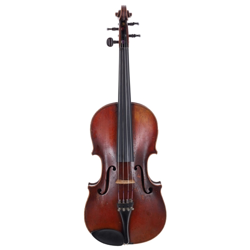 2450 - Late 19th century Bavarian violin, the one piece back of faint medium curl with similar wood to the ... 