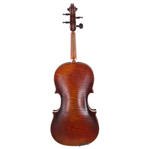 2450 - Late 19th century Bavarian violin, the one piece back of faint medium curl with similar wood to the ... 