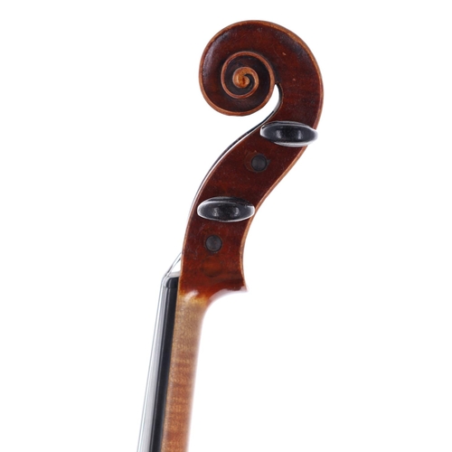 2450 - Late 19th century Bavarian violin, the one piece back of faint medium curl with similar wood to the ... 