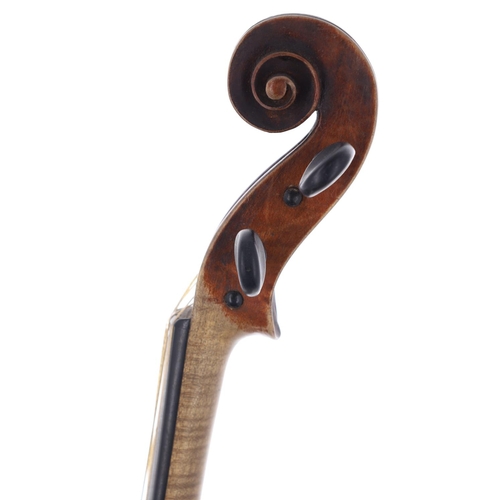 2456 - French violin of the Caussin School circa 1890, the one piece back of faint medium curl with similar... 