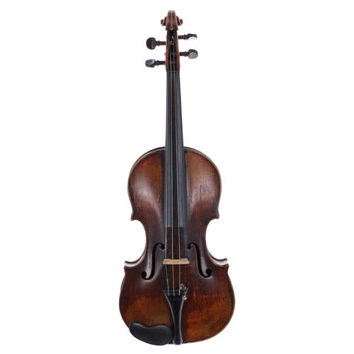 2459 - Interesting 19th century violin, possibly Dutch, the one piece back of medium curl with similar wood... 