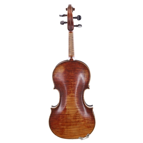 2459 - Interesting 19th century violin, possibly Dutch, the one piece back of medium curl with similar wood... 