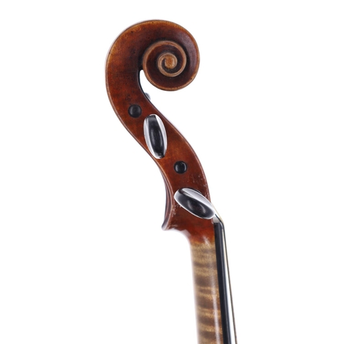 2459 - Interesting 19th century violin, possibly Dutch, the one piece back of medium curl with similar wood... 