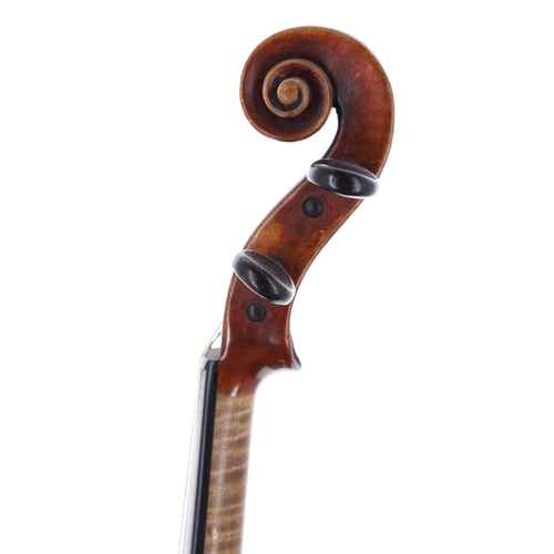 2459 - Interesting 19th century violin, possibly Dutch, the one piece back of medium curl with similar wood... 