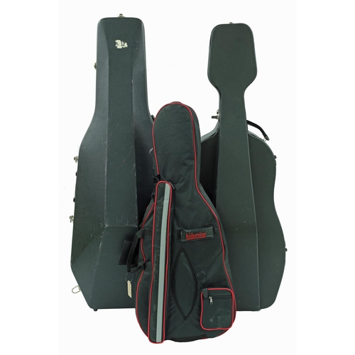 2501 - Full size hard violoncello case; also a three-quarter size hard violoncello case and a child's Hider... 