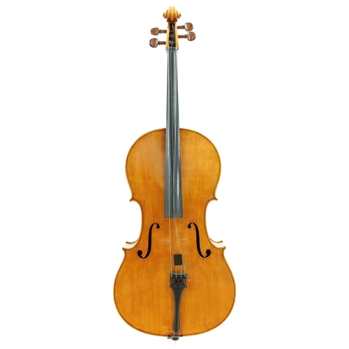 2506 - German violoncello by and labelled Wolfgang A. Knorr, 1970 and signed on the label, the two-piece ba... 