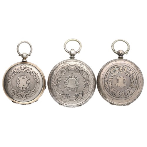 129 - Three silver (0.800) cylinder engraved fob watches (3)