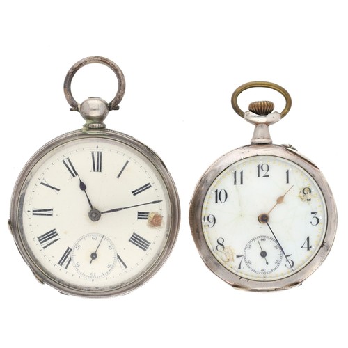 138 - Silver lever engine turned pocket watch, 53mm; together with a silver (0.800) cylinder engraved pock... 