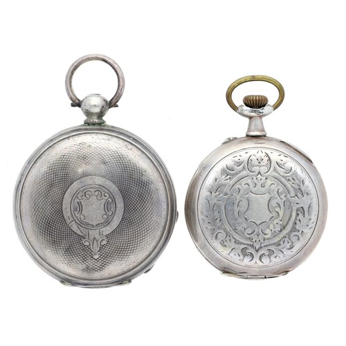 138 - Silver lever engine turned pocket watch, 53mm; together with a silver (0.800) cylinder engraved pock... 