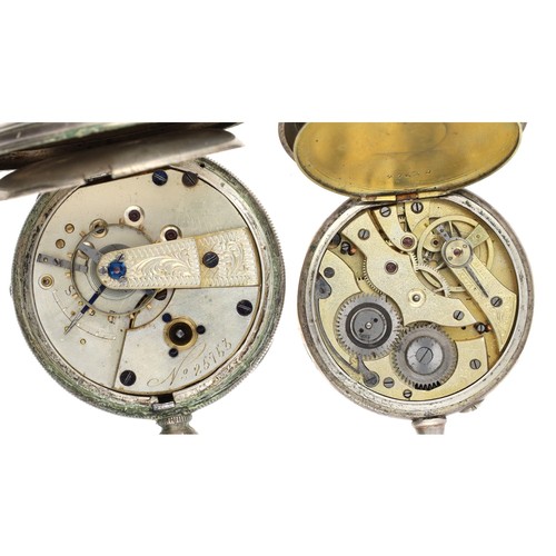 138 - Silver lever engine turned pocket watch, 53mm; together with a silver (0.800) cylinder engraved pock... 