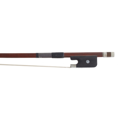 2214 - German nickel mounted double bass bow by and stamped R. Paesold, 135gm