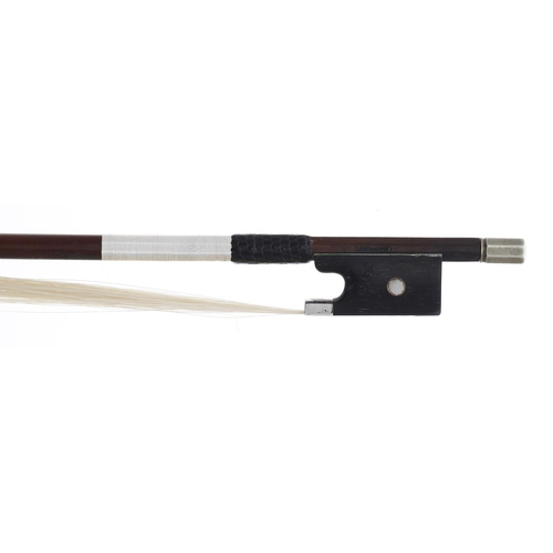 2230 - Silver mounted viola bow stamped L. Morizot, the stick round, the ebony frog inlaid with pearl eyes ... 