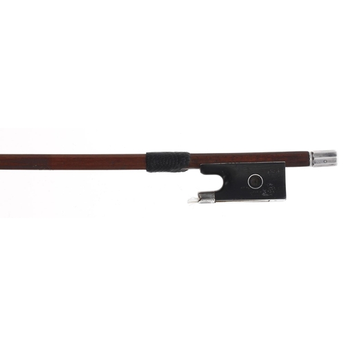 2252 - French silver mounted violin bow possibly by Louis Gillet, unstamped, the stick octagonal, the ebony... 