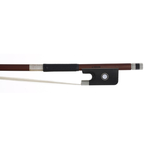 2256 - German nickel mounted violoncello bow stamped G. Werner, 76gm