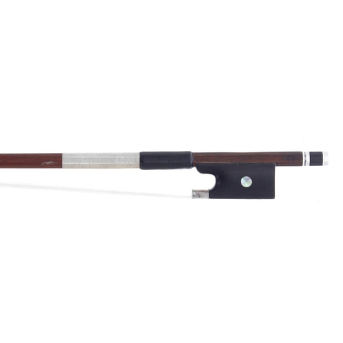 2259 - Good German silver mounted violin bow by and stamped C.A. Hoyer, the stick round, the ebony frog inl... 