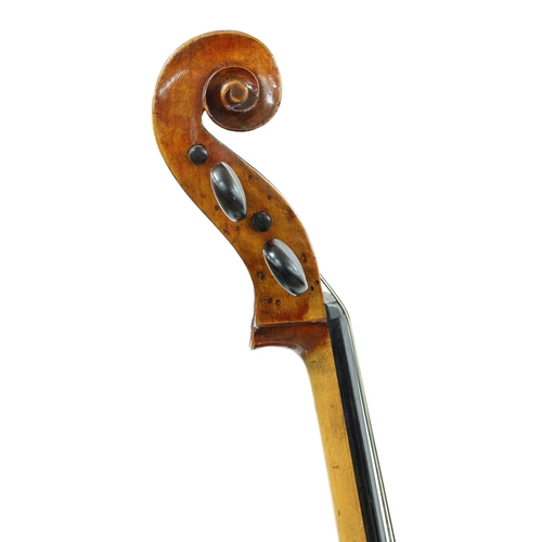 2512 - Mid 19th century Bohemian violoncello, unlabelled, the one piece back of plainish wood with similar ... 