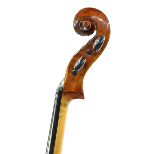 2512 - Mid 19th century Bohemian violoncello, unlabelled, the one piece back of plainish wood with similar ... 