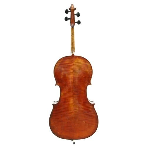 2513 - 19th century French violoncello, unlabelled, the two piece back of medium curl with similar wood to ... 