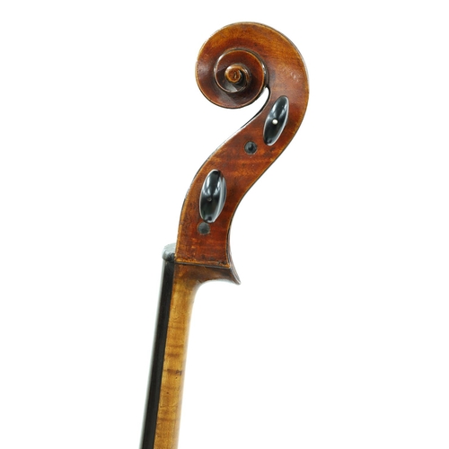 2513 - 19th century French violoncello, unlabelled, the two piece back of medium curl with similar wood to ... 