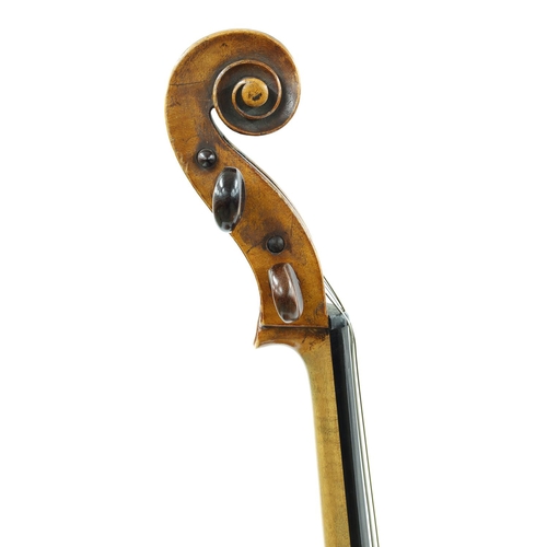 2516 - 19th century German violoncello, unlabelled, the two piece back of very faint medium curl with ... 