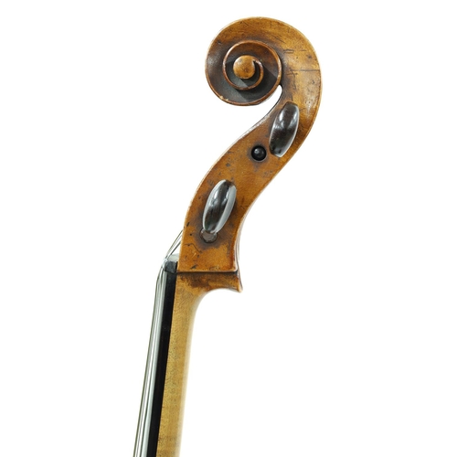 2516 - 19th century German violoncello, unlabelled, the two piece back of very faint medium curl with ... 