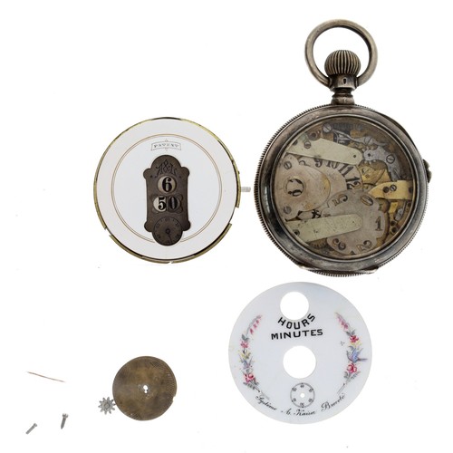 151 - A. Kaiser Patent digital silver lever engine turned pocket watch for repair/assembly, signed movemen... 