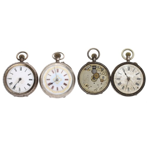 154 - Four silver cylinder engraved fob watches for repair (4)