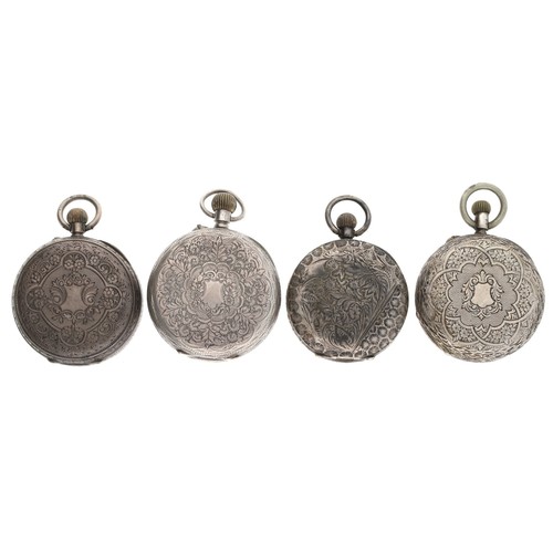 154 - Four silver cylinder engraved fob watches for repair (4)