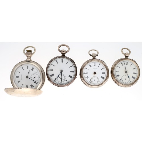 168 - American Waltham coin silver lever hunter pocket watch, 59mm (lacking case back); together with an A... 