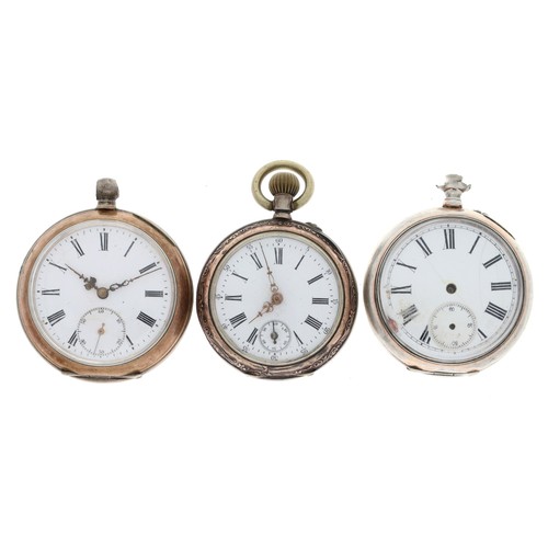 170 - Two silver (0.800) cylinder pocket watches for repair, one with engraved case depicting a horse (one... 