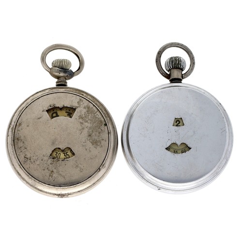 173 - Two digital 'jump hour' nickel cased pocket watches (one with loose stem)