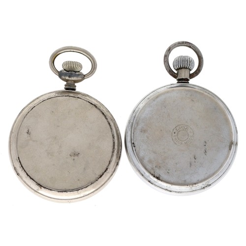 173 - Two digital 'jump hour' nickel cased pocket watches (one with loose stem)