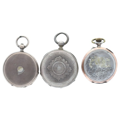 179 - Silver (0.800) cylinder pocket watch for repair, metal cuvette, the case with gold bands and engrave... 