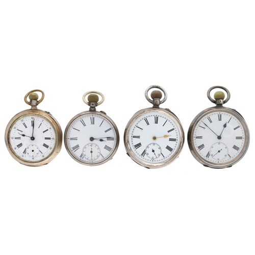 182 - Two silver lever pocket watches (one for repair, lacking minute hand and glass); together with a sil... 