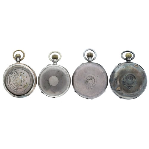 182 - Two silver lever pocket watches (one for repair, lacking minute hand and glass); together with a sil... 